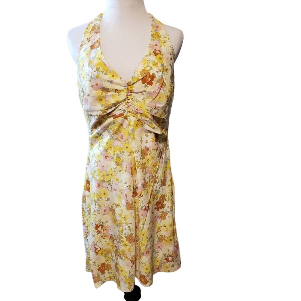 ASTR the Label Floral Cinched Halter Minidress in Yellow Rust Floral‎ size L